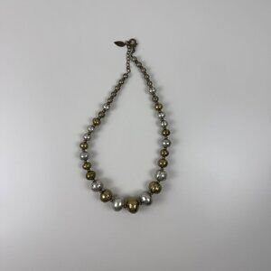Chunky Beaded Necklace Silver Gold  Two Toned Graduated Mixed‎ Metals 20in